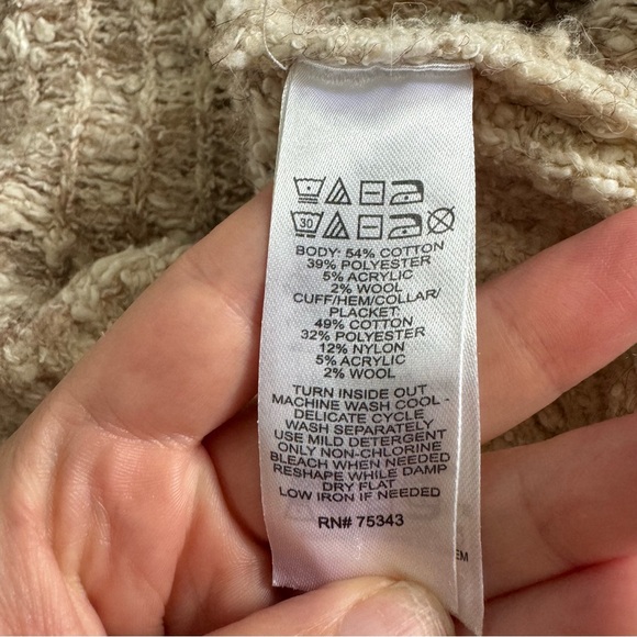 Joie Brown Nordic Long Cardigan Sweater Coat Wool Blend Nubby Knit Fall Large - Picture 6 of 6